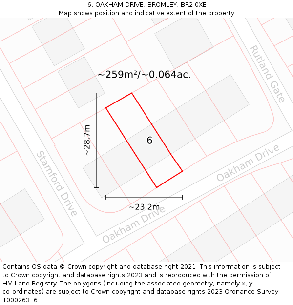 6, OAKHAM DRIVE, BROMLEY, BR2 0XE: Plot and title map