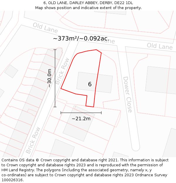 6, OLD LANE, DARLEY ABBEY, DERBY, DE22 1DL: Plot and title map