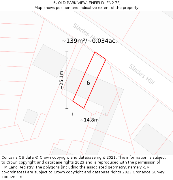 6, OLD PARK VIEW, ENFIELD, EN2 7EJ: Plot and title map
