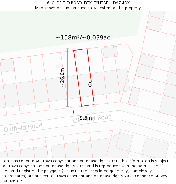 6, OLDFIELD ROAD, BEXLEYHEATH, DA7 4DX: Plot and title map