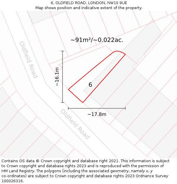 6, OLDFIELD ROAD, LONDON, NW10 9UE: Plot and title map