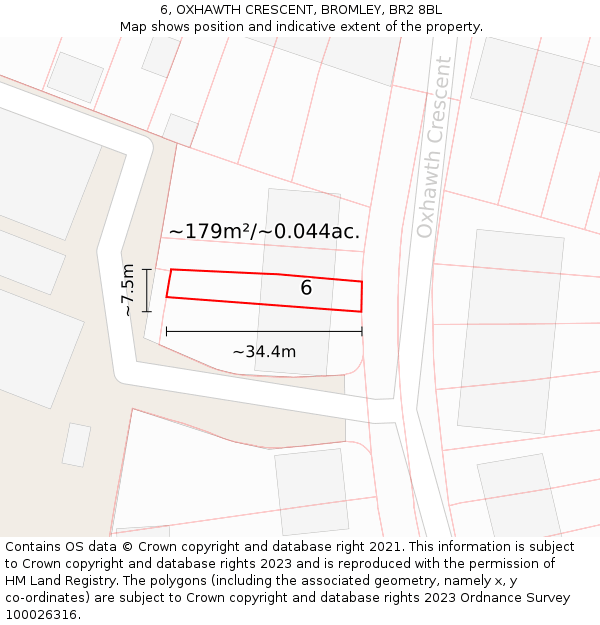 6, OXHAWTH CRESCENT, BROMLEY, BR2 8BL: Plot and title map