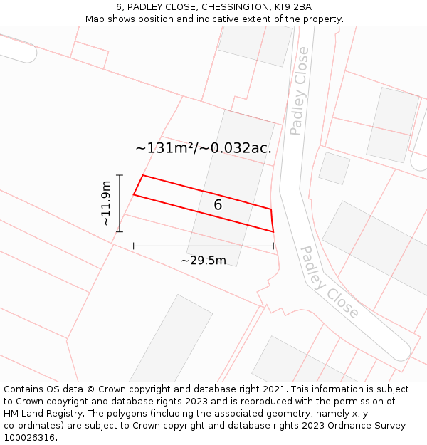6, PADLEY CLOSE, CHESSINGTON, KT9 2BA: Plot and title map