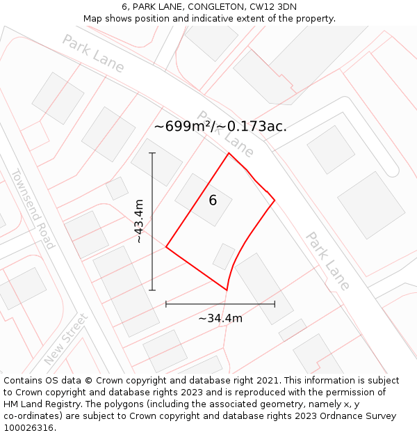 6, PARK LANE, CONGLETON, CW12 3DN: Plot and title map
