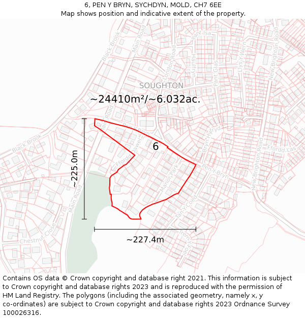 6, PEN Y BRYN, SYCHDYN, MOLD, CH7 6EE: Plot and title map