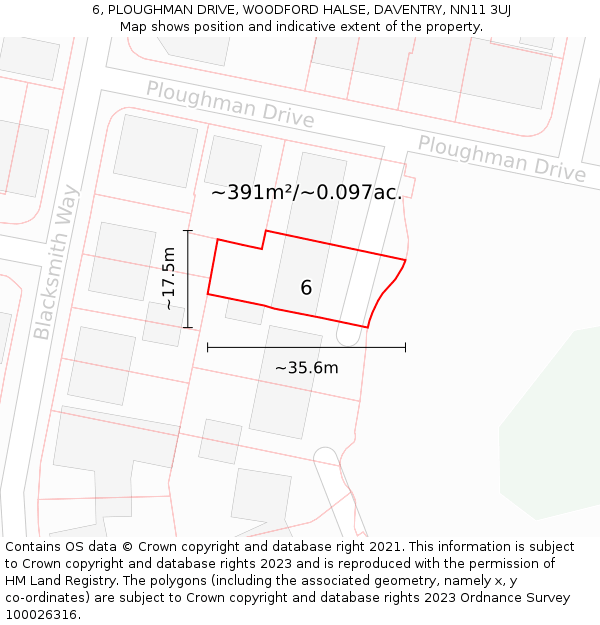6, PLOUGHMAN DRIVE, WOODFORD HALSE, DAVENTRY, NN11 3UJ: Plot and title map