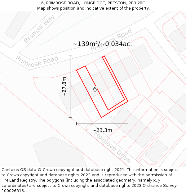 6, PRIMROSE ROAD, LONGRIDGE, PRESTON, PR3 2RG: Plot and title map