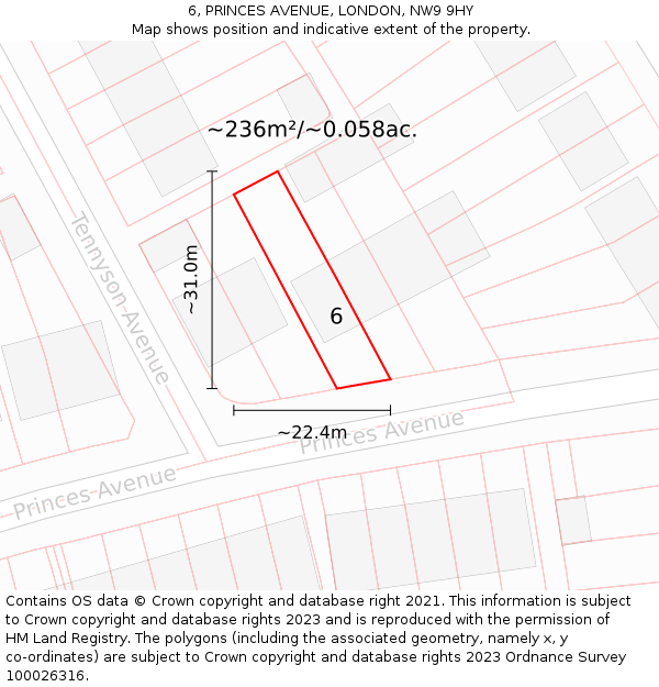 6, PRINCES AVENUE, LONDON, NW9 9HY: Plot and title map