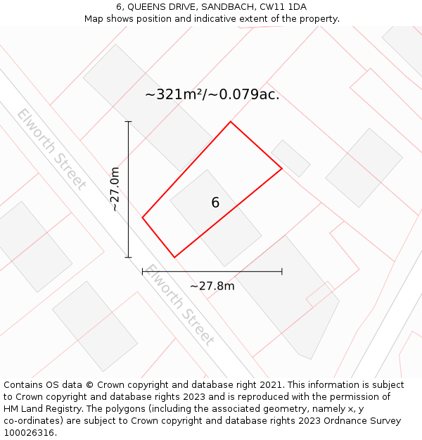 6, QUEENS DRIVE, SANDBACH, CW11 1DA: Plot and title map