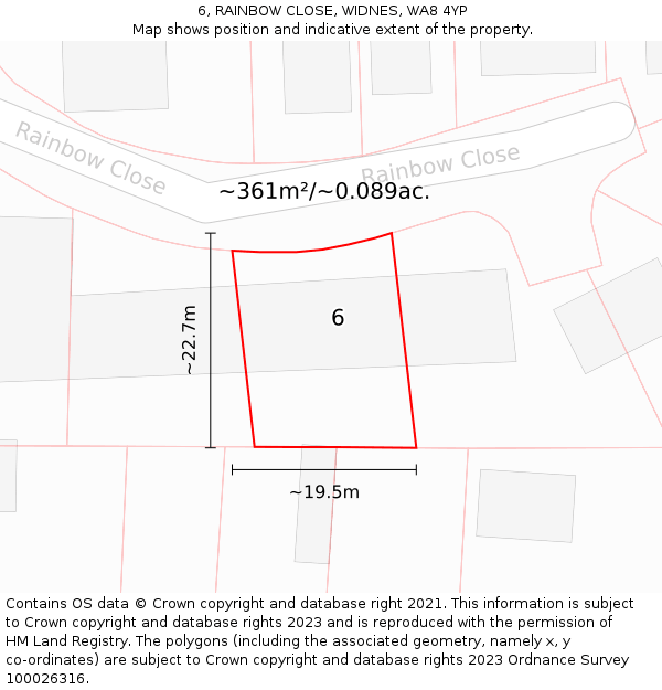 6, RAINBOW CLOSE, WIDNES, WA8 4YP: Plot and title map