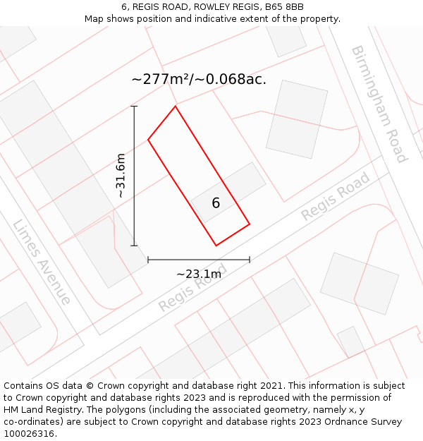 6, REGIS ROAD, ROWLEY REGIS, B65 8BB: Plot and title map