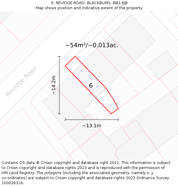 6, REVIDGE ROAD, BLACKBURN, BB2 6JB: Plot and title map