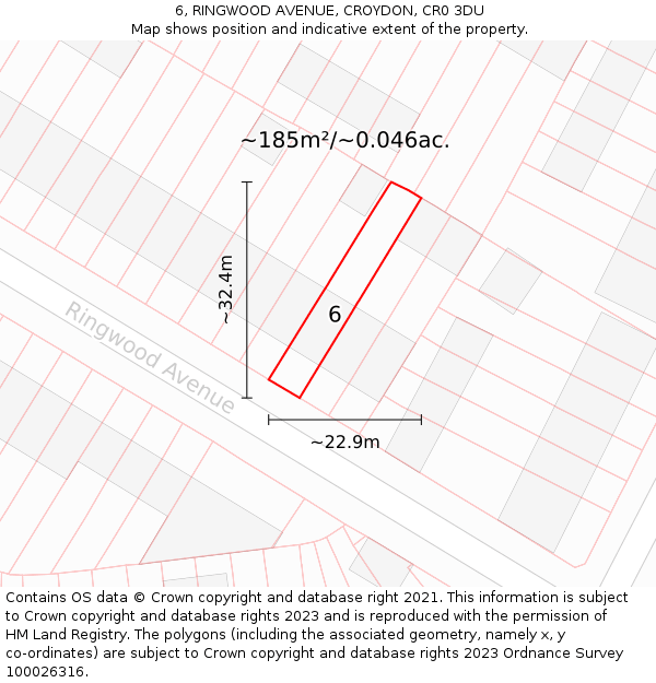 6, RINGWOOD AVENUE, CROYDON, CR0 3DU: Plot and title map