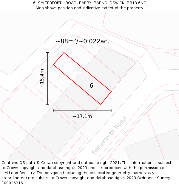 6, SALTERFORTH ROAD, EARBY, BARNOLDSWICK, BB18 6NG: Plot and title map