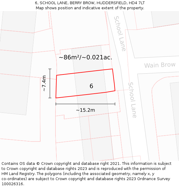 6, SCHOOL LANE, BERRY BROW, HUDDERSFIELD, HD4 7LT: Plot and title map