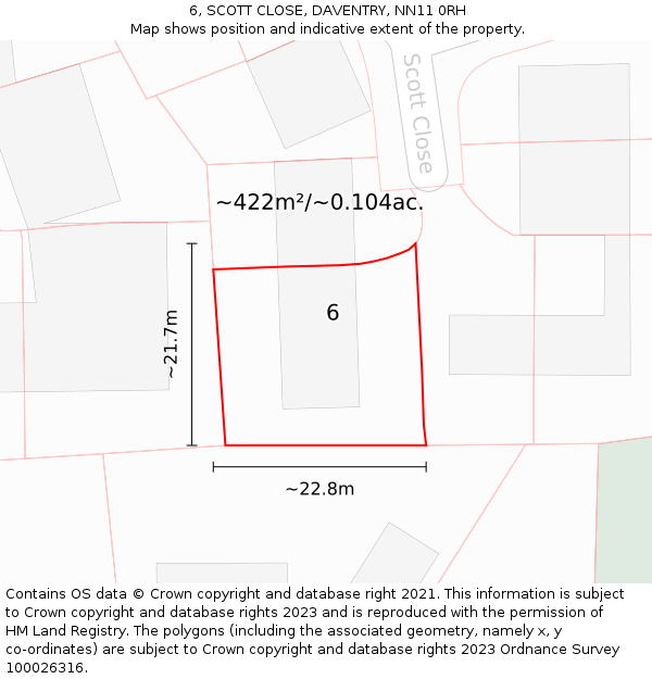 6, SCOTT CLOSE, DAVENTRY, NN11 0RH: Plot and title map