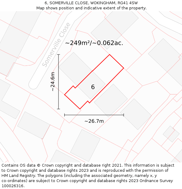 6, SOMERVILLE CLOSE, WOKINGHAM, RG41 4SW: Plot and title map