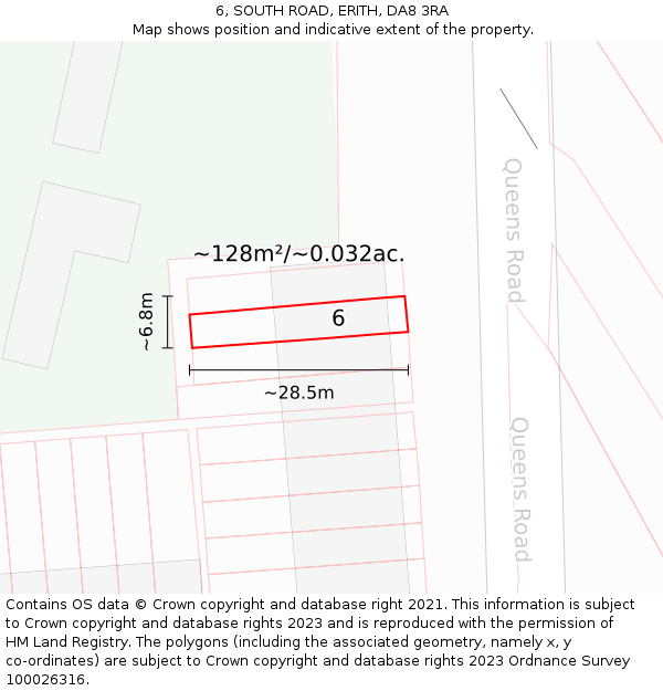 6, SOUTH ROAD, ERITH, DA8 3RA: Plot and title map