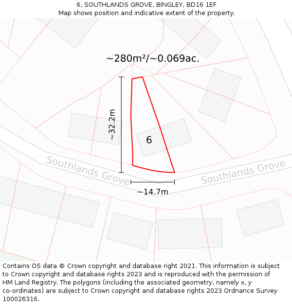 6, SOUTHLANDS GROVE, BINGLEY, BD16 1EF: Plot and title map