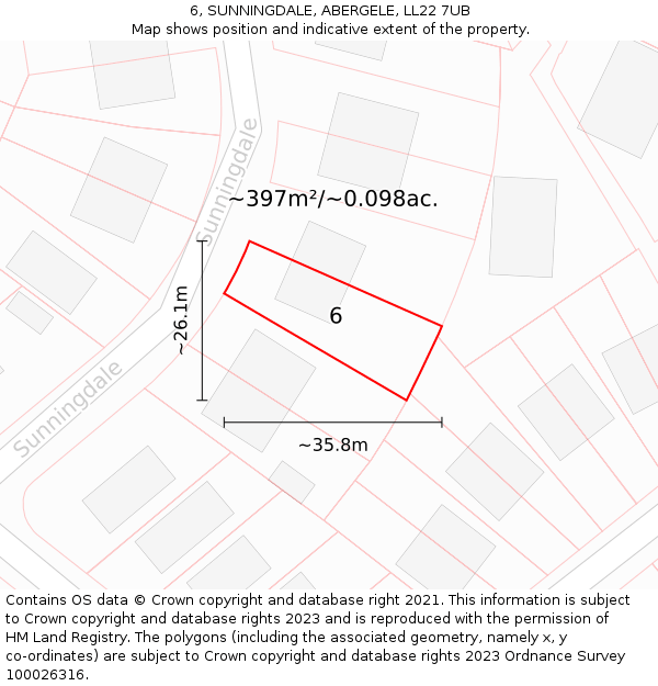 6, SUNNINGDALE, ABERGELE, LL22 7UB: Plot and title map
