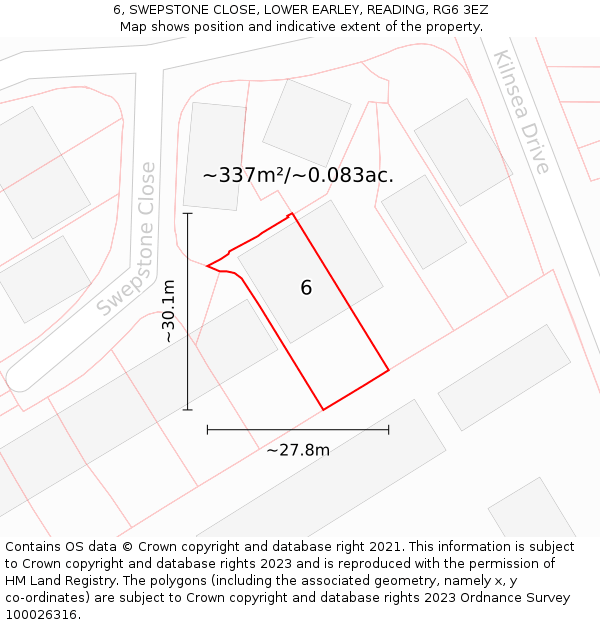 6, SWEPSTONE CLOSE, LOWER EARLEY, READING, RG6 3EZ: Plot and title map