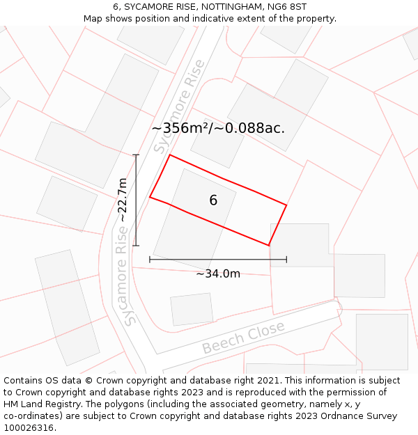 6, SYCAMORE RISE, NOTTINGHAM, NG6 8ST: Plot and title map
