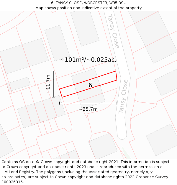 6, TANSY CLOSE, WORCESTER, WR5 3SU: Plot and title map