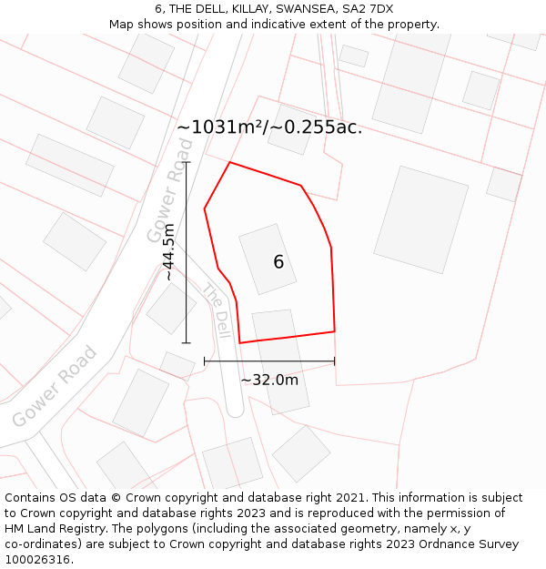 6, THE DELL, KILLAY, SWANSEA, SA2 7DX: Plot and title map