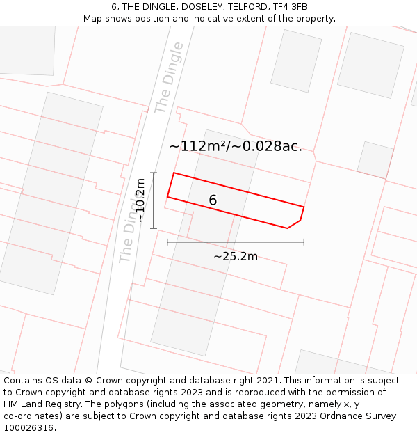 6, THE DINGLE, DOSELEY, TELFORD, TF4 3FB: Plot and title map
