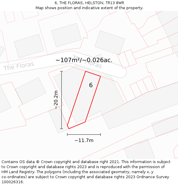 6, THE FLORAS, HELSTON, TR13 8WR: Plot and title map