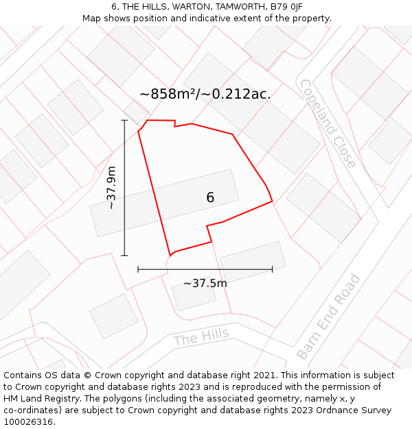 6, THE HILLS, WARTON, TAMWORTH, B79 0JF: Plot and title map