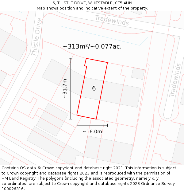 6, THISTLE DRIVE, WHITSTABLE, CT5 4UN: Plot and title map