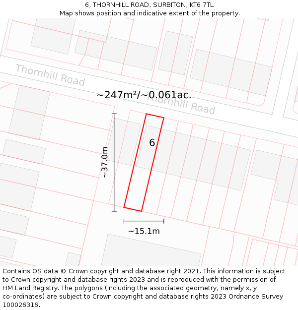 6, THORNHILL ROAD, SURBITON, KT6 7TL: Plot and title map