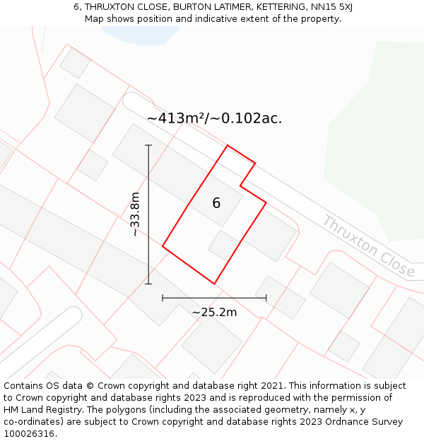 6, THRUXTON CLOSE, BURTON LATIMER, KETTERING, NN15 5XJ: Plot and title map