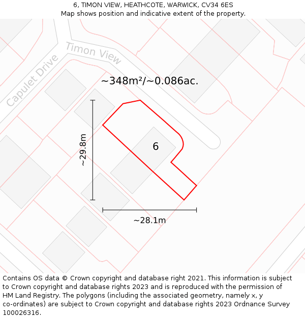 6, TIMON VIEW, HEATHCOTE, WARWICK, CV34 6ES: Plot and title map