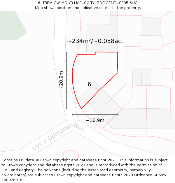 6, TREM GWLAD YR HAF, COITY, BRIDGEND, CF35 6HG: Plot and title map