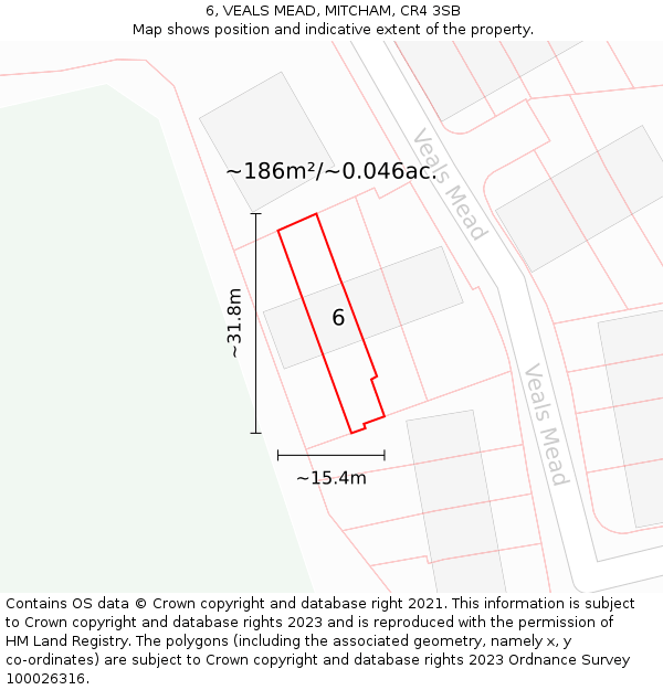 6, VEALS MEAD, MITCHAM, CR4 3SB: Plot and title map