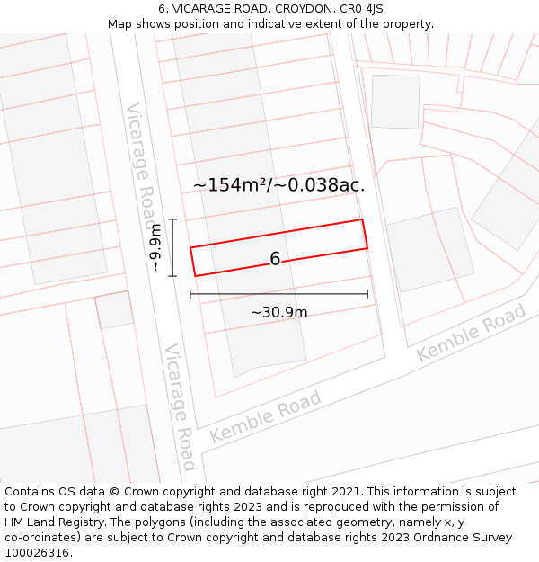 6, VICARAGE ROAD, CROYDON, CR0 4JS: Plot and title map