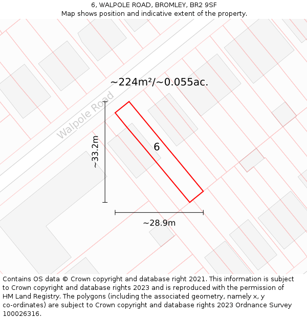 6, WALPOLE ROAD, BROMLEY, BR2 9SF: Plot and title map