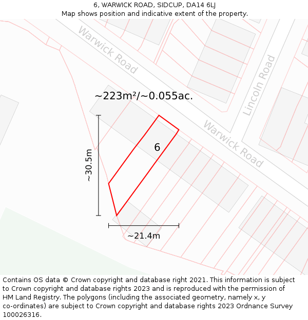 6, WARWICK ROAD, SIDCUP, DA14 6LJ: Plot and title map