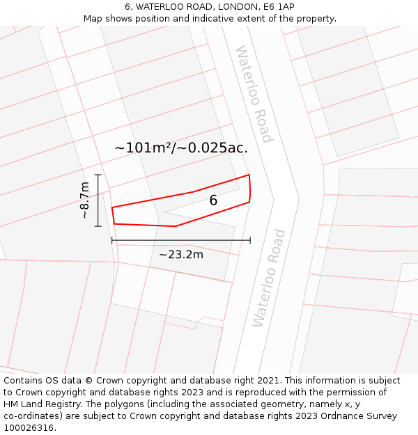 6, WATERLOO ROAD, LONDON, E6 1AP: Plot and title map