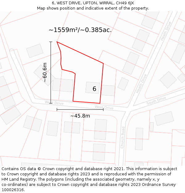 6, WEST DRIVE, UPTON, WIRRAL, CH49 6JX: Plot and title map