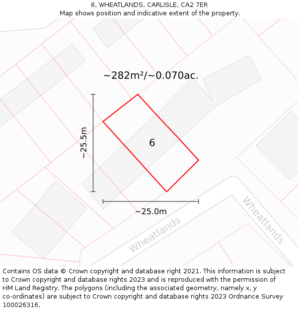 6, WHEATLANDS, CARLISLE, CA2 7ER: Plot and title map