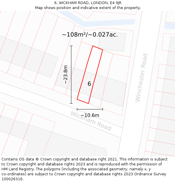 6, WICKHAM ROAD, LONDON, E4 9JR: Plot and title map