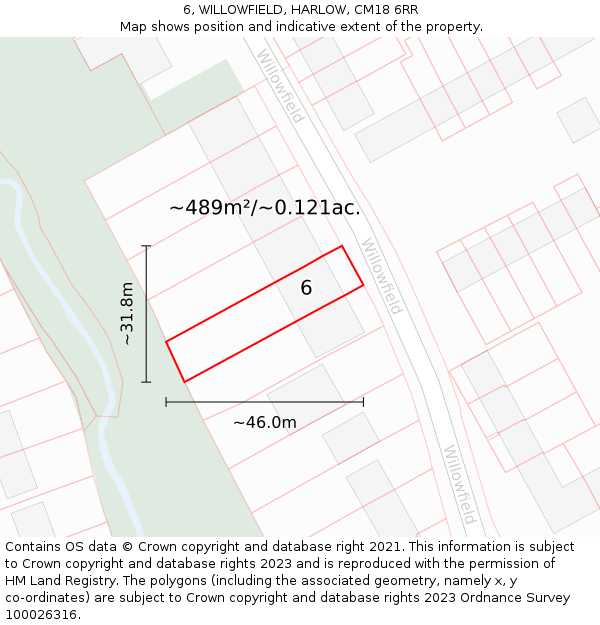 6, WILLOWFIELD, HARLOW, CM18 6RR: Plot and title map