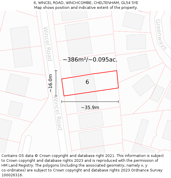 6, WINCEL ROAD, WINCHCOMBE, CHELTENHAM, GL54 5YE: Plot and title map