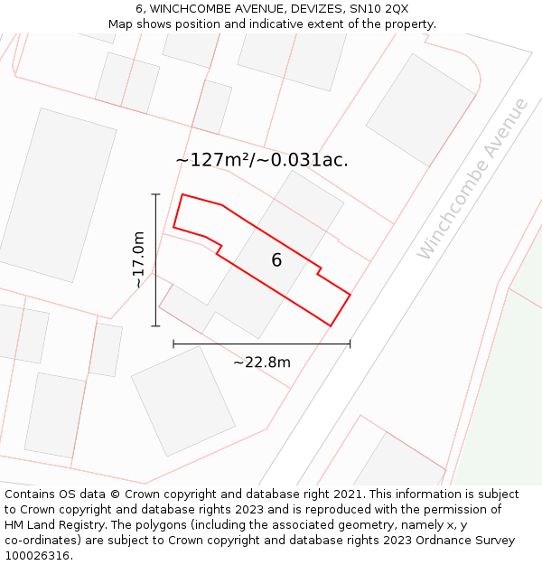 6, WINCHCOMBE AVENUE, DEVIZES, SN10 2QX: Plot and title map