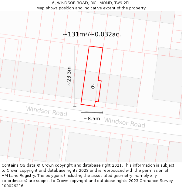 6, WINDSOR ROAD, RICHMOND, TW9 2EL: Plot and title map