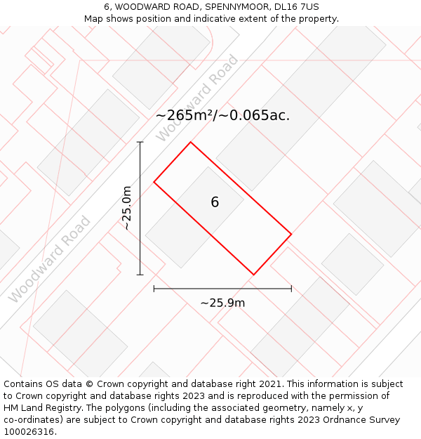 6, WOODWARD ROAD, SPENNYMOOR, DL16 7US: Plot and title map