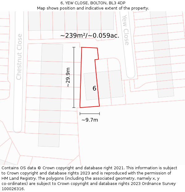 6, YEW CLOSE, BOLTON, BL3 4DP: Plot and title map